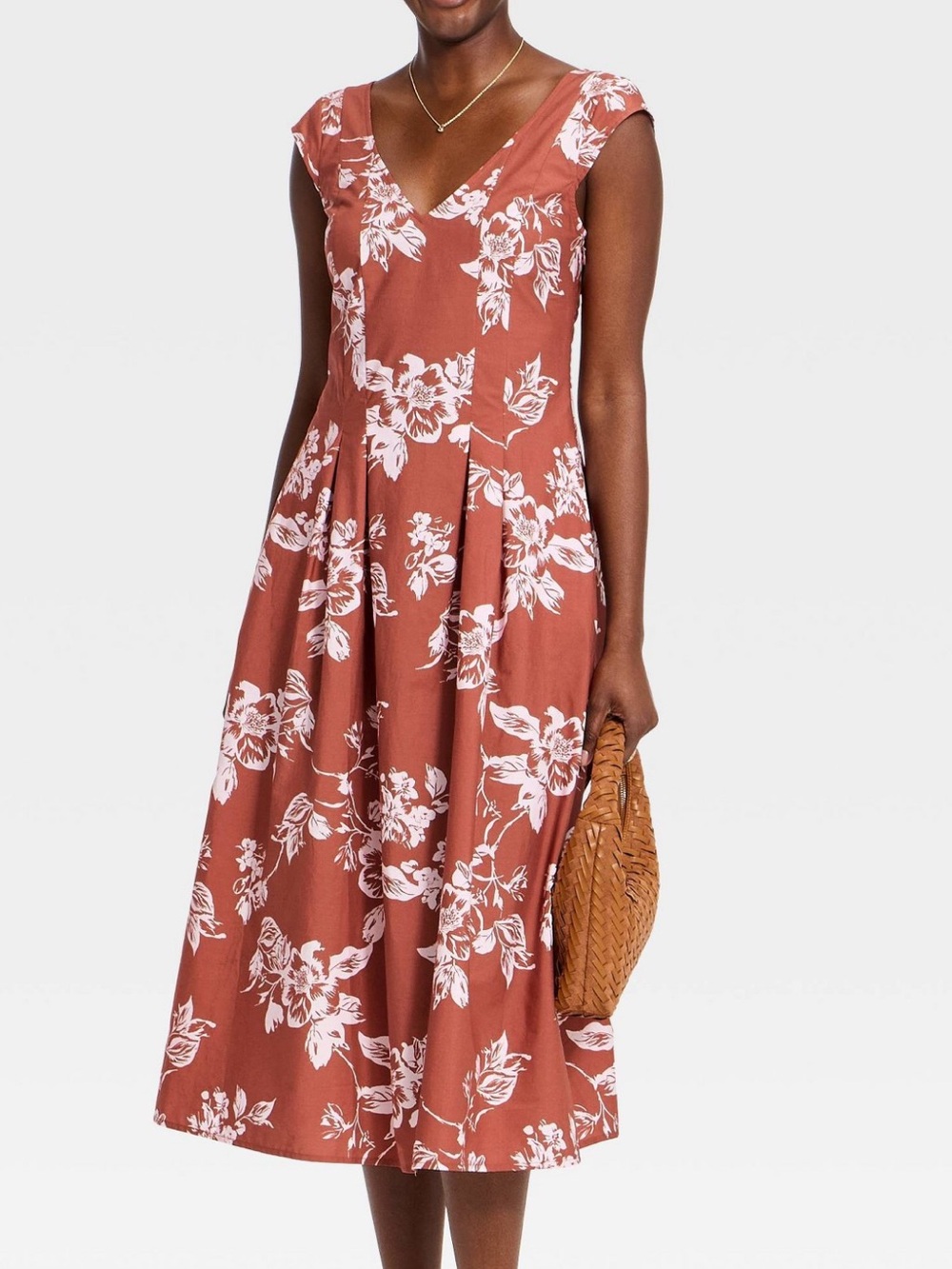 a new day Rust Floral V-Neck Midi Dress